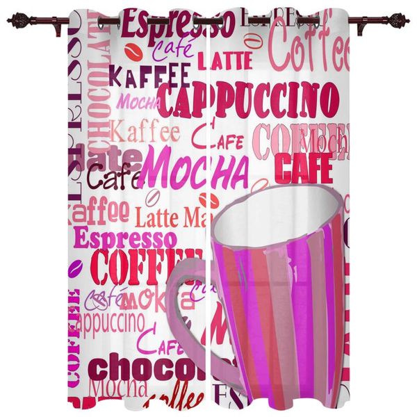 

polyester translucent curtains coffee cup english tile pattern luxury for living room kitchen bedroom windows curtain & drapes