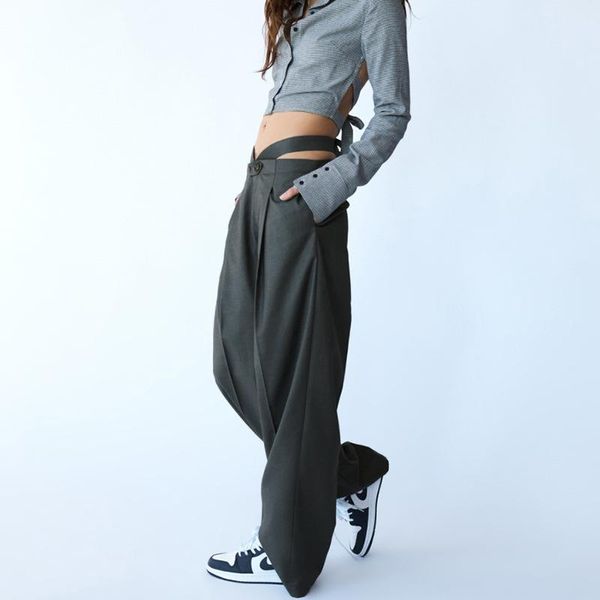 

women's pants & capris 2021 style autumn wear solid color loose fashion street high waist leisure straight tube wide leg, Black;white