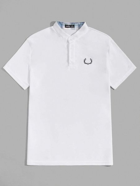 

men antler embroidered polo shirt k67a#, White;black