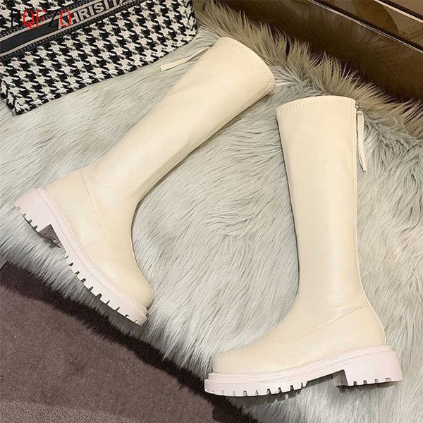 

synxdn women thigh high boots women casual plush knee boots brand designer zip ladies leather long boots white mujer shoes 210911, Black