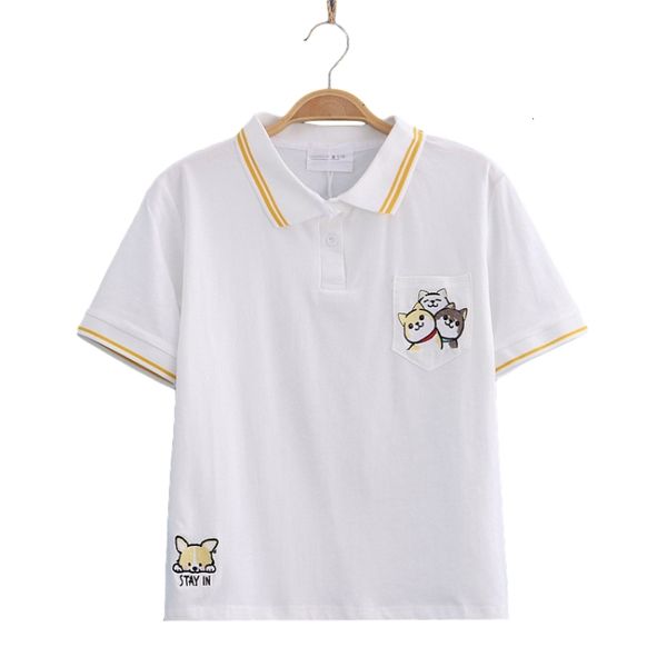 

summer japanese teen girls shirts women fashion white crop cute cartoon graphic embroidery tee pink yellow