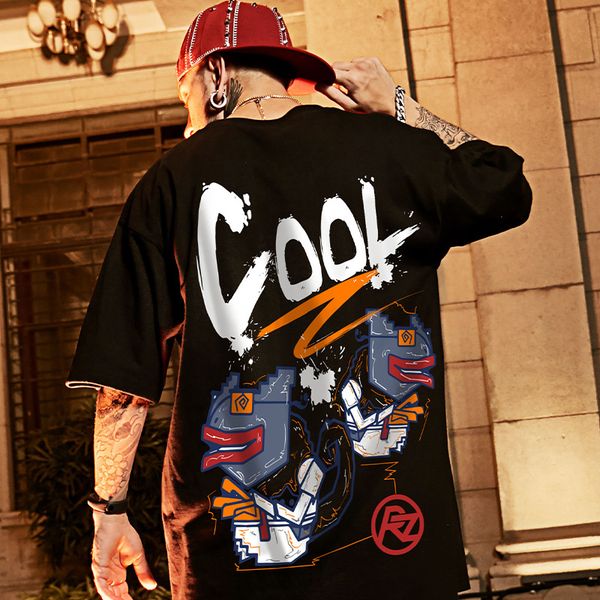 

anime letter printing men's hip-hop t shirt, high-quality comfortable breathable fashionable street daily travel home party workout, White;black