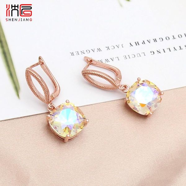 

dangle & chandelier shenjiang fashion simple rose gold square crystal earrings for women wedding party temperament elegant jewelry fine gift, Silver