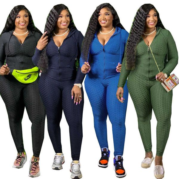 

women plus size sports tracksuits fashion solid hoodie zipper jacket pencli pants suit club party ladies casual 2 piece set xl-5xl, Black