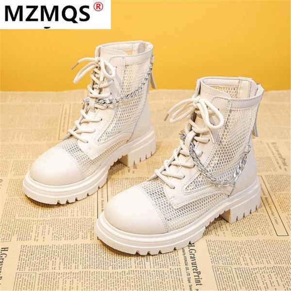 

boots sandals women leather mid-tube motorcycle retro back zipper thick-soled short breathable mesh hollow shoes, Black