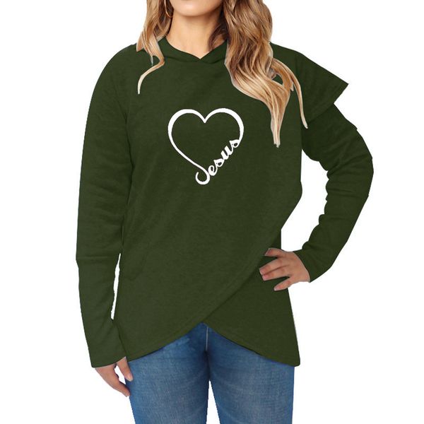 

2022 european and american style autumn and winter long-sleeved fleece printed irregular hooded women's sweater, Black