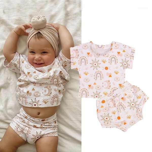 

clothing sets kids boys girls summer set cotton casual cartoon geometric printed short sleeve and shorts 2pcs toddler clothes1, White