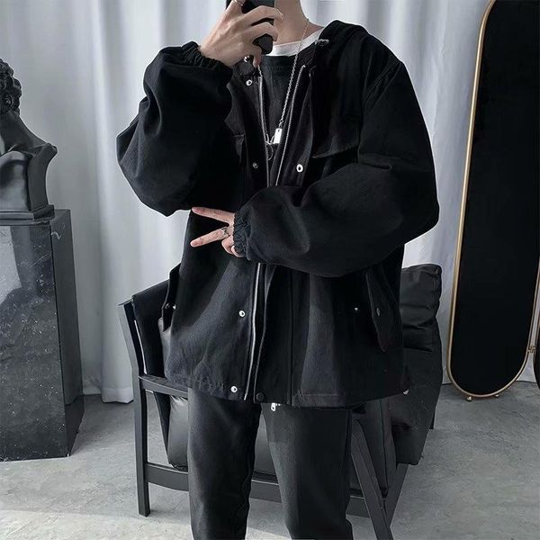 

men's casual shirts function wind work coat korean version trend loose spring ins versatile and autumn jacket ruffian, White;black