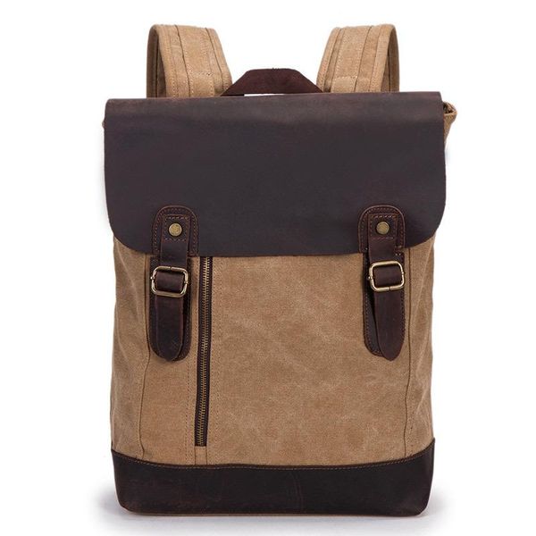 

backpack men's genuine leather cow real cowhide washed canvas multi-function vintage travel tote school bag portable carry case