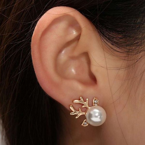 

micro inlaid pearl antler earrings personalized fashion temperament simple earrings female