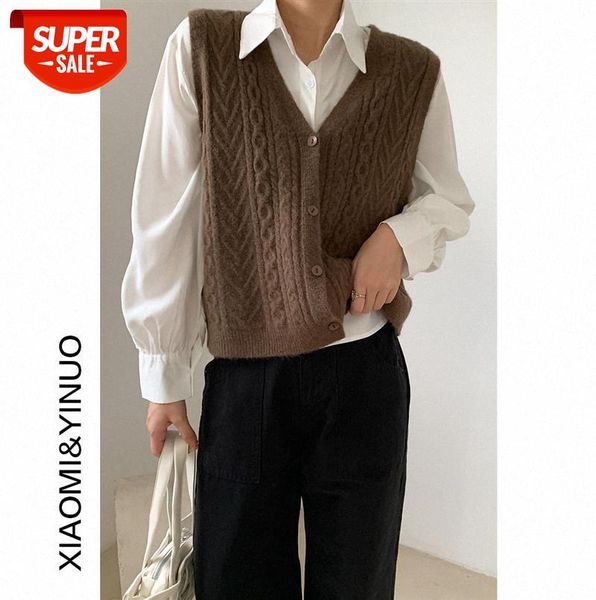 

[ou fan] 7462 knitted vest women cardigan jacket korean v-neck waistcoat sweater #rc6g, Black;gray