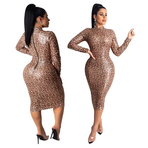 

casual dresses women's leopard sequins midi dress, Black;gray