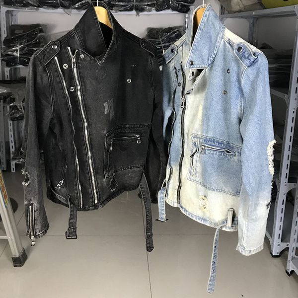 

jackets american streetwear fashion men jackets destroyed ripped denim punk coats night club hip hop biker chaqueta hombre, Black;brown