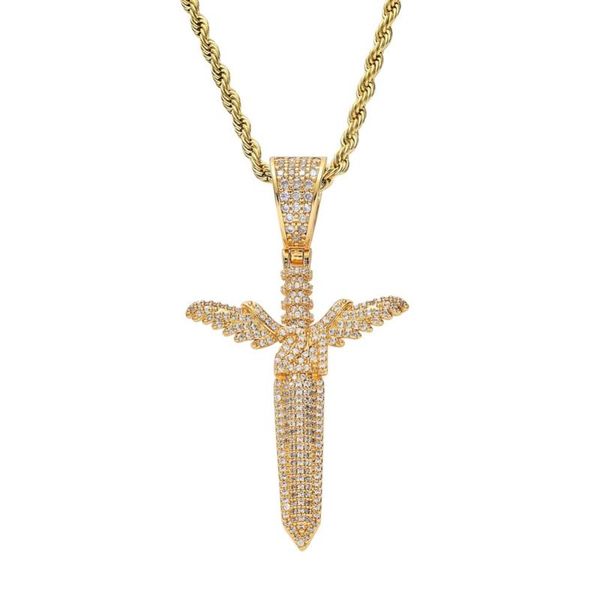 

pendant necklaces men hip hop iced out sword shape zircon fashion male pendants necklace hiphop jewelry gifts, Silver