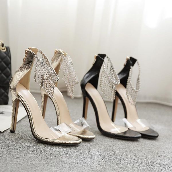 

sandals 2021 female word buckle with rhinestone stiletto wild open toe, Black