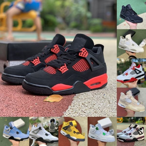 

red thunder 4 4s basketball shoes jumpman jorden lightning university blue mens black cement cat cream sail white oreo bred pine green court