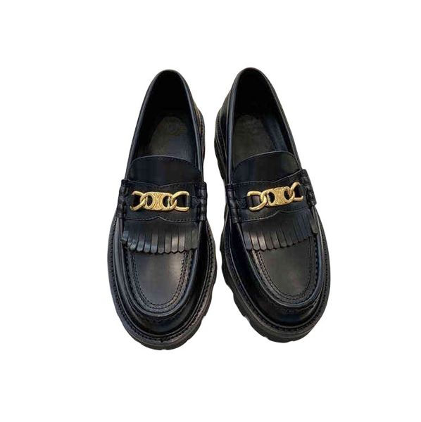 

women's formal shoes small women's new college style single in autumn and winter 2021 leather arc de triomphe tassel thick soled l, Black