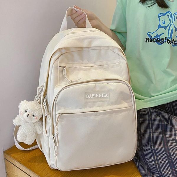 

school bags est solid color kawaii girls teenager college backpack bag women shoulders bagpack 2021nylon large casual mochila