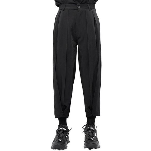 

men's clothing hair stylist catwalk pleated knights pants with retractable small feet plus size costumes 27-46, Black