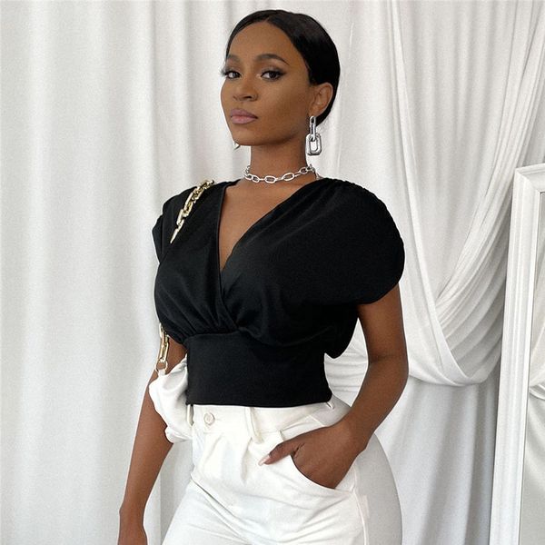 

lucyever black backless v-neck blouse women elegant ruffles sleeveless t-shirts ladies summer casual tunic woman crop 210521, White