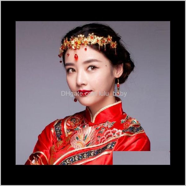 

tiaras hair drop delivery 2021 bride ancient headdress chinese forehead bridal crystal jewelry wedding accessories a-57 griku, White;golden