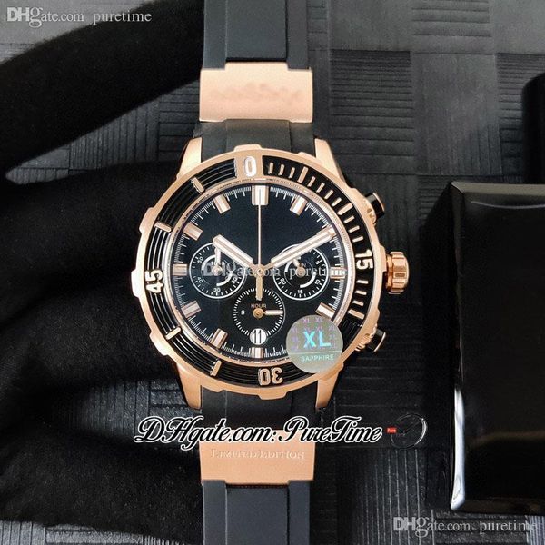 2022 Diver 1503 Shark Hammer Miyota Quartzo Cronógrafo Mens Relógio Rose Gold Black Dial Stick Marcadores de borracha Strap Stopwatch Puretime Edition Limited Relógios F13B2