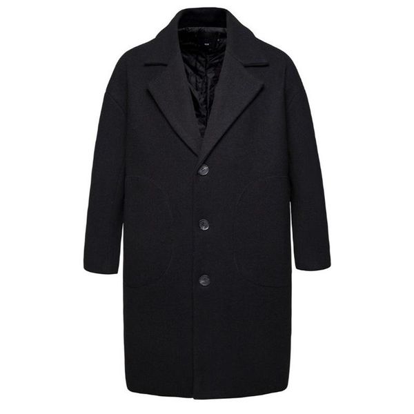 

men's wool & blends winter autumn jacket men single breasted overcoat loose long trench coat casual woolen arrivals, Black