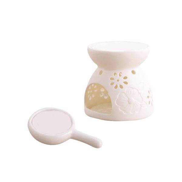 

ceramic incense burner with candle holder white aroma lamp flowers design furnace fragrance (ra lamps