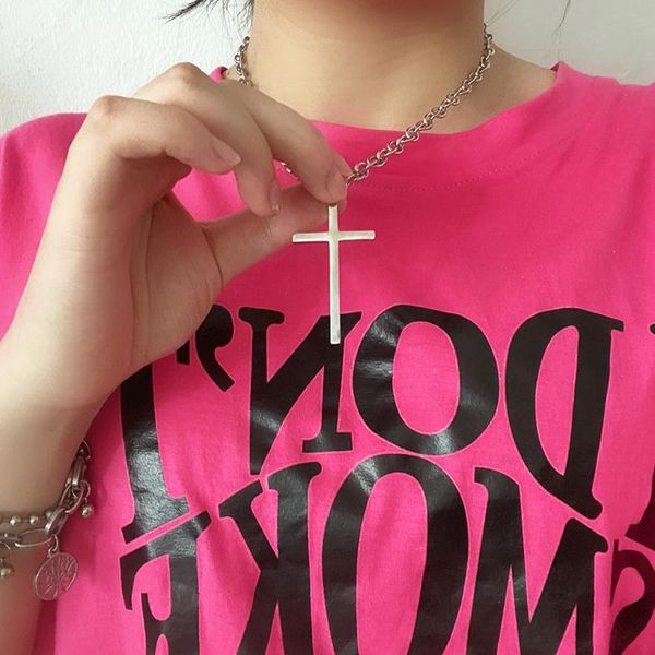 

pendant necklaces stainless steel posensitive plate thick cross sweater chain men and women hip-hop european american, Silver