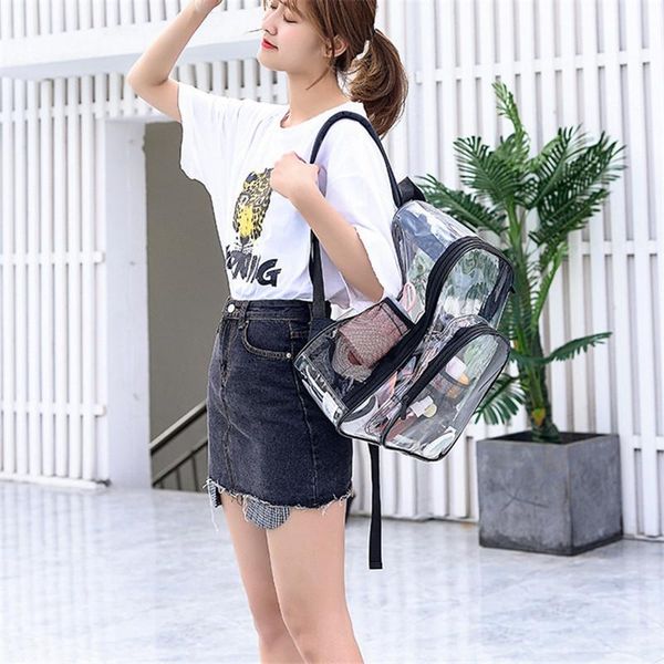 

design clear backpack heavy duty see through transparent large for college work security travel sports school bags