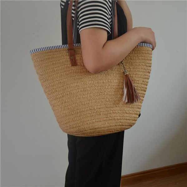 

summer fashion tassel straw woven bag hand weave paper handbag shoulder crossbody portable women travel vacation beach bags