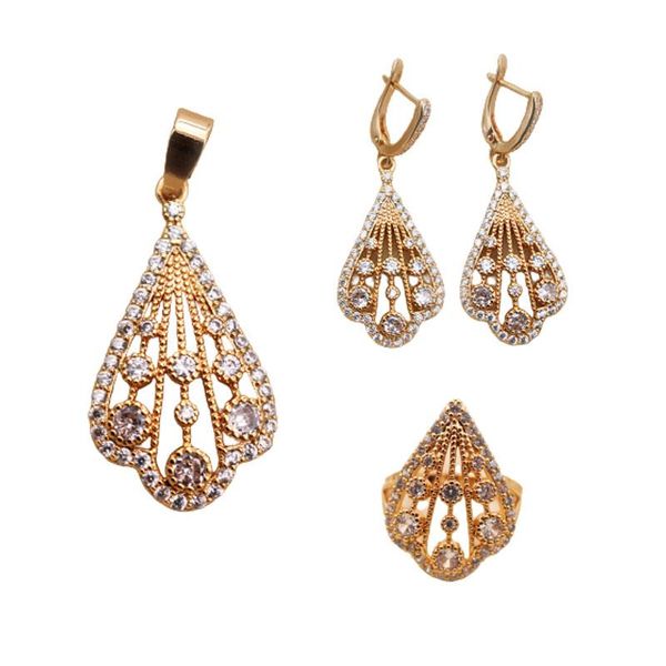 

earrings & necklace trendy wedding fashion jewelry sets accessories white stone zircon women luxury dangle gold rings pendent, Silver
