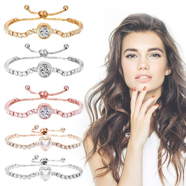 

bangle luxury women's adjustable chain bracelet rhinestone crystal cuff fashion jewelry heart for women, Black