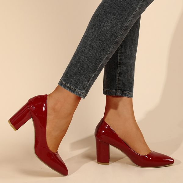 

women's high heels shoes red shiny style dress shoes casual fashion office party all-match, Black