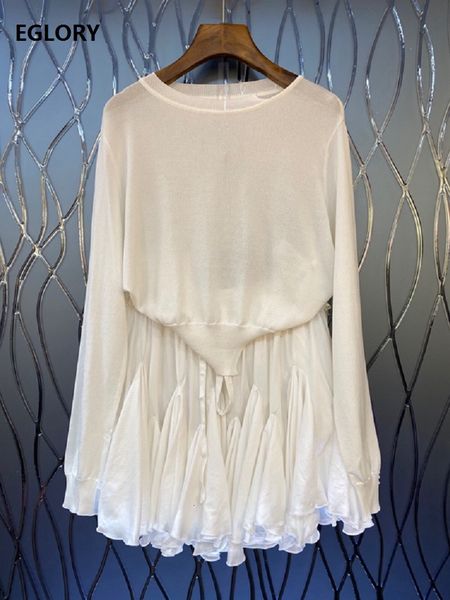 

casual dresses sweater suits autumn 2 piece set ladies long sleeve white pullover+a-line pleated mini skirt sets wz6h, Black;gray