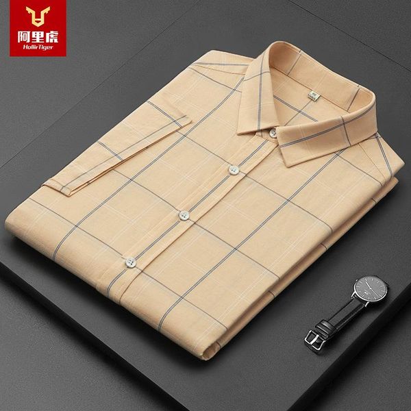 

men's casual shirts summer plaid lapel short sleeve shirt pure cotton fashion business leisure, White;black