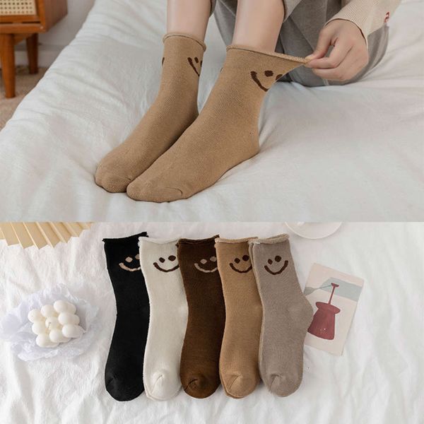 

winter thick female cartoon smiling face plush thickened brushed cotton, Black;white