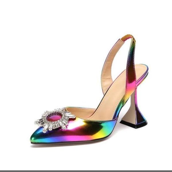 

dress shoes 2021 summer women pumps colorful crystal triangle heeled office lady high heels party wedding woman sandals 35-42, Black