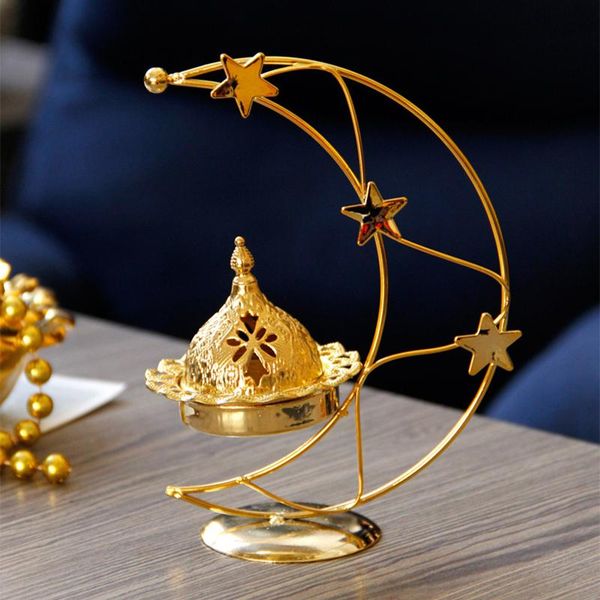 

fragrance lamps durable suspended metal incense burner moon shape candle holder art decor portable handheld censer for eid muslim 14*15cm