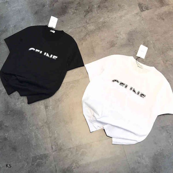 

2022 factory wholesale new summer saijia rivet letter print round neck t-shirt casual loose short sleeve men's and women's fashion, White