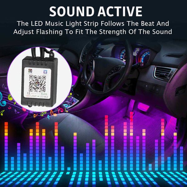 Novo carro RGB LED Neon Interior Luz Lâmpada Tira Decorativa Atmosfera Luzes Sem Fio App Control para Android Ios Kit Lâmpada Pé