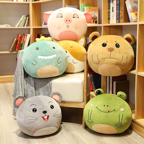 

30*38cm animal ball shaped pillow pig frog mouse 2-in-1 flannel blanket animal seat cushion decor pillow for kids present