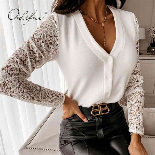 

spring summer women lace t-shirt long sleeve t shirt white black female tshirts 210513