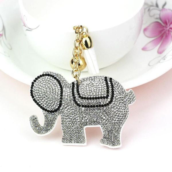 

keychains fashion elephant rhinestone leather keychain cute key chains covers the multicolor charm fringed cap women men gift1, Silver