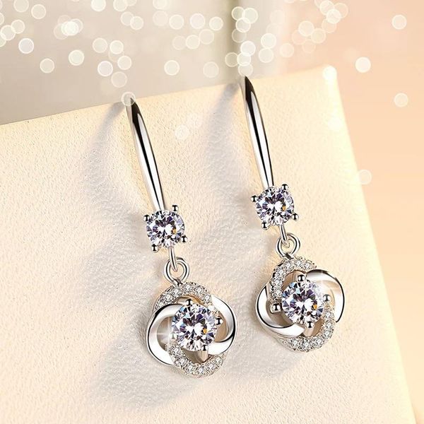 

stud ch-1425 silver-plated earrings temperament long four-leaf clover personality trendy super fairy ear hook, Golden;silver