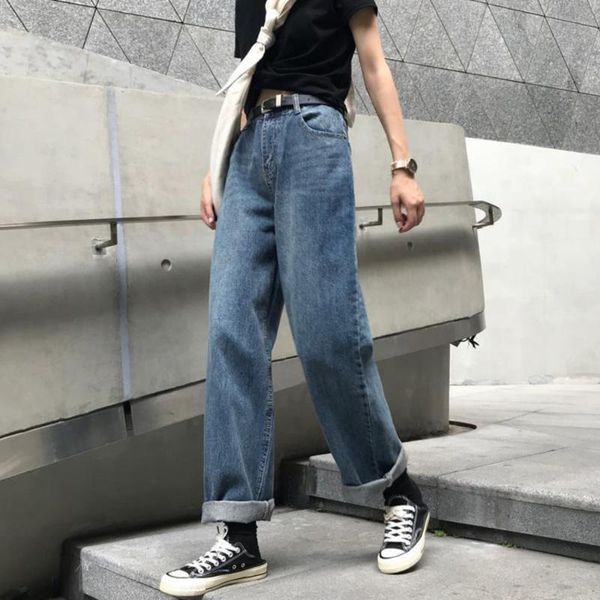

women's jeans plus size denim white pipes high waist simple bf broek couples all-match womens hip-hop daily fashion, Blue