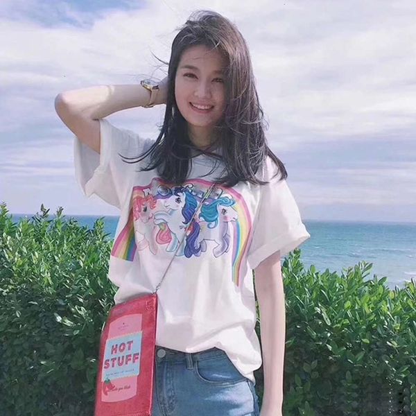

women's t-shirt loose small fresh blouse korean summer short sleeve gpkn, White