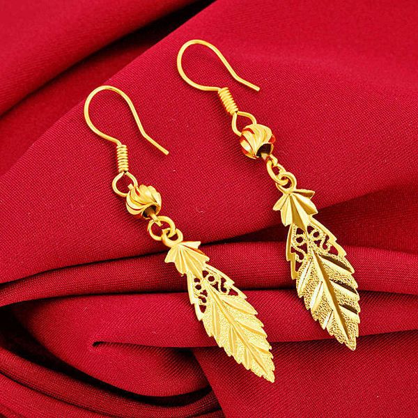 

women's tree leaf shape 24k gold plated charm earrings njge002 fashion wedding gift women yellow gold plate jewelry earring, Golden