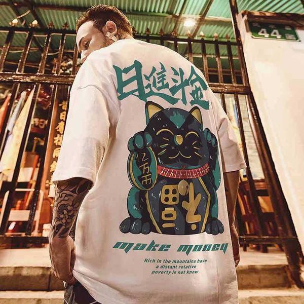 

summer fashion loose large short t-shirt men's street trend hip hop 5 / 5 sleeve t-shirt, White;black