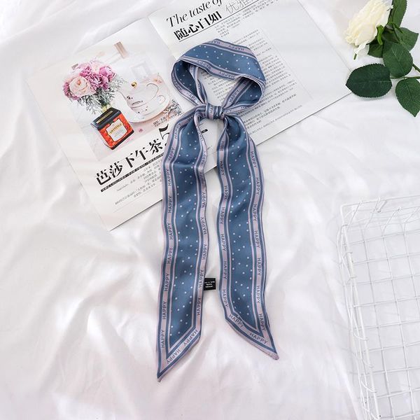

scarves 2021 summer 126*6 stripe neck band silk scarf ribbon headband belt versatile small thin for women, Blue;gray